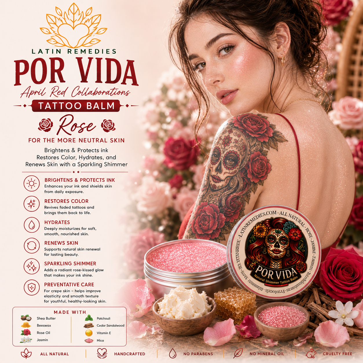 POR VIDA SHIMMER ROSE TATTOO BALM