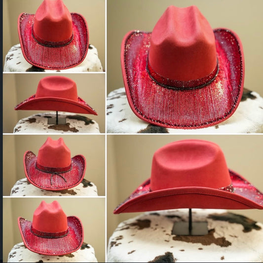 RED RHINESTONE COWBOY HAT
